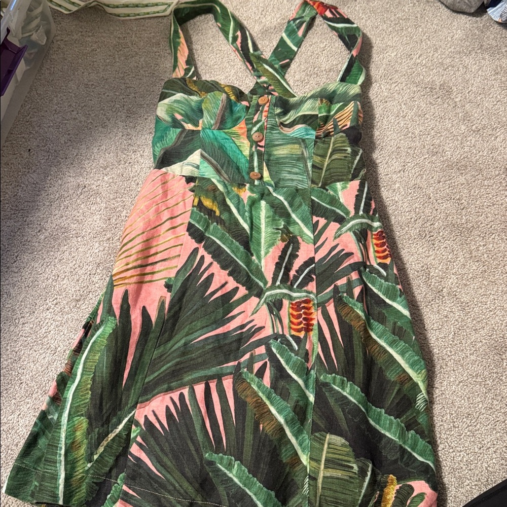 Farm Rio Forest Mini Dress - Tropical Print Dress with Button Detail